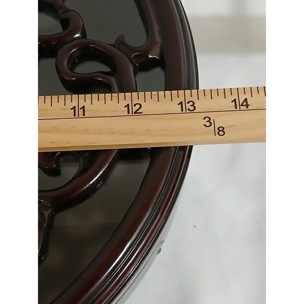 Vintage Wood Display  lazy susan Ornate Carved Grape Vine‎ Leaf Motif